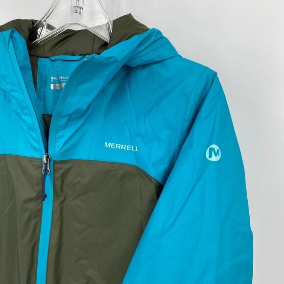 Merrell Softshell Jacket Womens Size S Olive Green Blue Hooded Lightweight - Picture 3 of 11